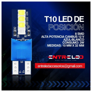 Led T10 8 smd Azul-Blanco-0